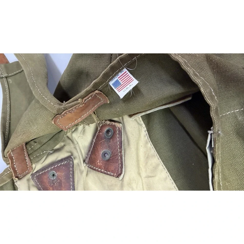 Vintage Duluth‎ Pack Saddle Ruck Sack Backpack Green Canvas Leather Straps #5 3f